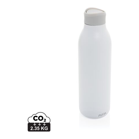 Werbeartikel Avira Alok 600 ml Wasserflasche aus RCS recyceltem Edelstahl mit 360° Trinköffnung & Einhand-Bedienung – weiss – mit Logo bedruckt