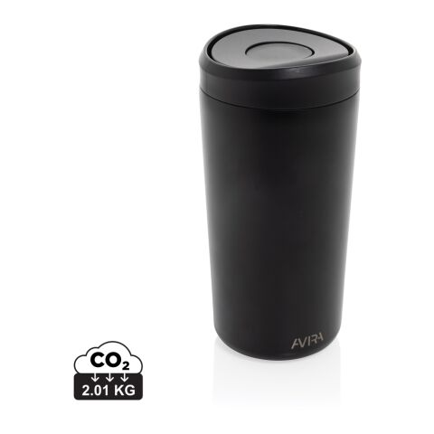 Werbeartikel Avira Alix Klickbecher aus RCS rec. Stahl 400ml – schwarz – mit Logo bedruckt