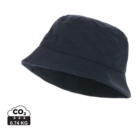 Nachhaltiger Werbeartikel Impact Aware™ 285g/m² ungefärbter Recycled Canvas-Fischerhut – marineblau – mit Logo bedruckt