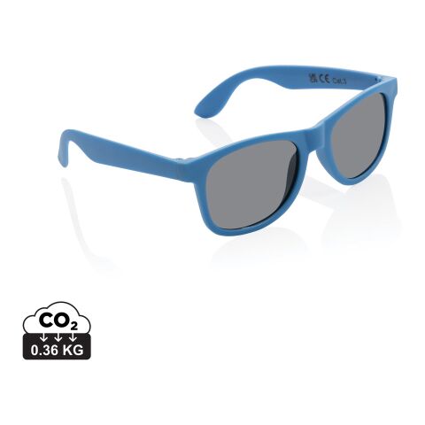 Nachhaltiger Werbeartikel Sonnenbrille aus GRS recyceltem PP-Kunststoff – blau – mit Logo bedruckt