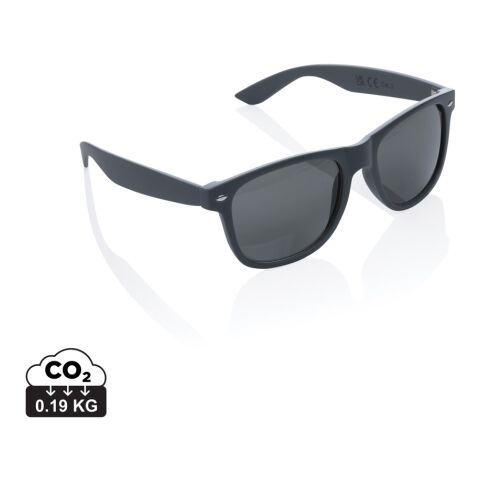 Nachhaltiger Werbeartikel Sonnenbrille aus GRS recyceltem Kunststoff – anthrazit – mit Logo bedruckt