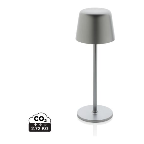 Werbeartikel Zenic USB Tischleuchte aus RCS recyceltem Kunststoff – silber – mit Logo bedruckt