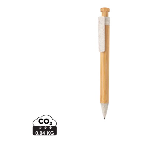 Werbeartikel Bambus Stift mit Wheatstraw-Clip – absolutes weiss – mit Logo bedruckt