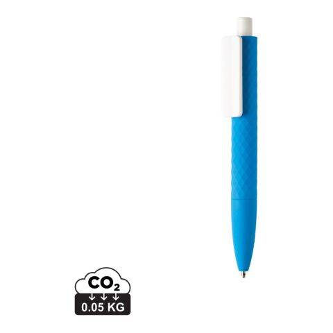Werbeartikel X3-Stift mit Smooth-Touch – blau-weiss – mit Logo bedruckt