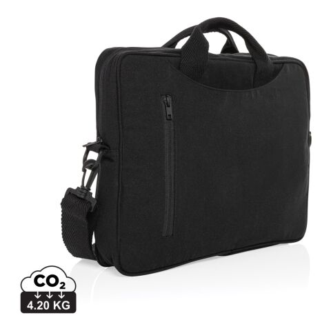 Werbeartikel "Laluka AWARE™ 15.4" Laptop-Tasche aus recycelter Baumwolle – schwarz – mit Logo bedruckt