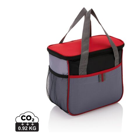 Werbeartikel Basic Kühltasche – rot-grau – mit Logo bedruckt