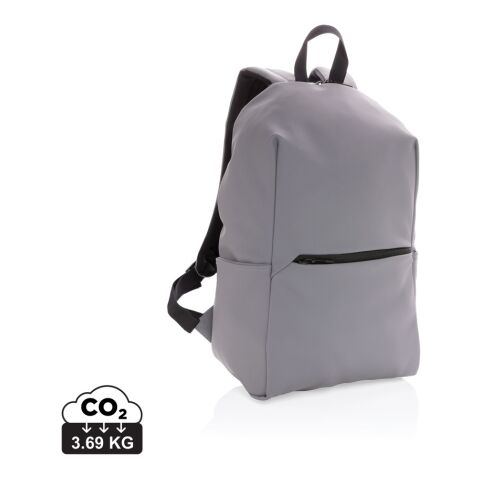 Werbeartikel Schicker PU 15.6" Laptop-Rucksack – grau – mit Logo bedruckt