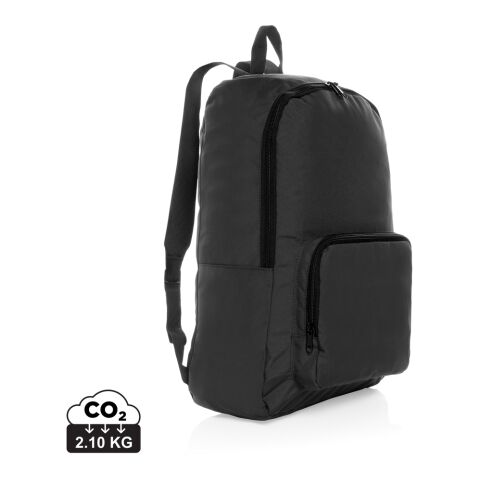 Werbeartikel Dillon AWARE™ RPET faltbarer klassischer Rucksack – schwarz – mit Logo bedruckt