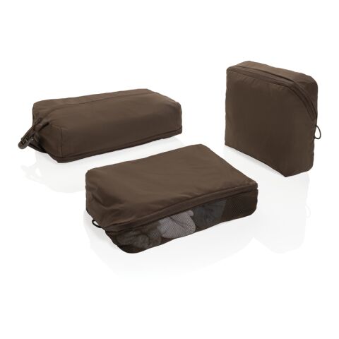 Werbeartikel KENTO URBAN Packing Cube Set aus RCS recyceltem Nylon – braun – mit Logo bedruckt