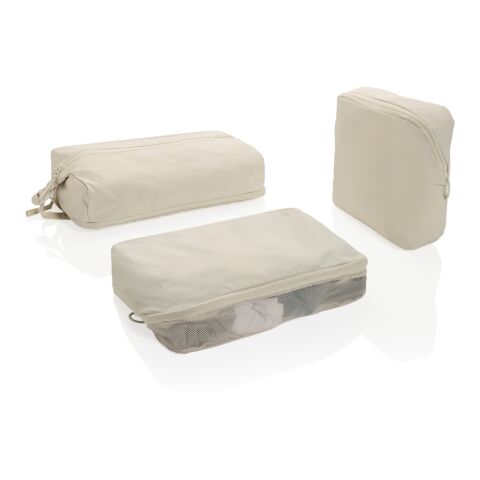 Werbeartikel KENTO URBAN Packing Cube Set aus RCS recyceltem Nylon – beige – mit Logo bedruckt