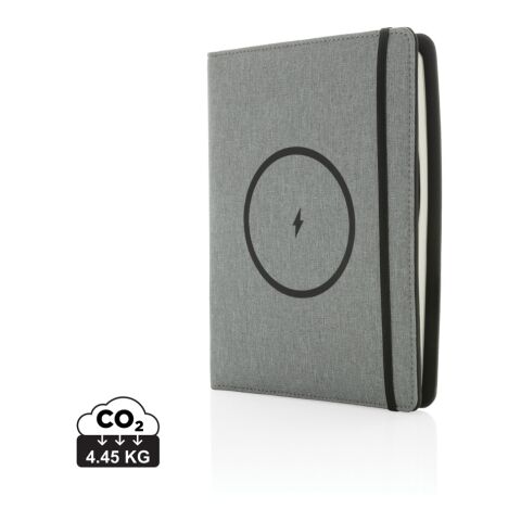 Air 5W RPET Wireless Charging Notizbuch-Cover A5 grau | ohne Werbeanbringung | Nicht verfügbar | Nicht verfügbar