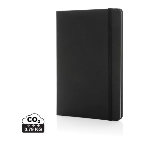 Nachhaltiger Werbeartikel Craftstone A5 Notizbuch aus recycelt. Kraft- und Steinpapier – schwarz – mit Logo bedruckt