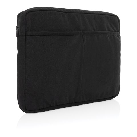 Werbeartikel "Laluka AWARE™ 15,6" Laptoptasche aus recycelter Baumwolle" – schwarz – mit Logo bedruckt