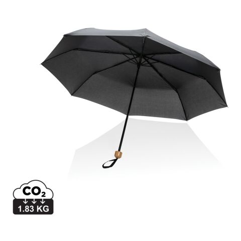 Werbeartikel 20.5" Impact AWARE™ RPET 190T Pongee Bambus Mini-Schirm – schwarz – mit Logo bedruckt