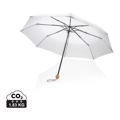 Werbeartikel 20.5" Impact AWARE™ RPET 190T Pongee Bambus Mini-Schirm – weiss – mit Logo bedruckt