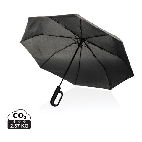 Werbeartikel Yara 21“ AWARE™ rPET Regenschirm mit Karabiner – schwarz – mit Logo bedruckt