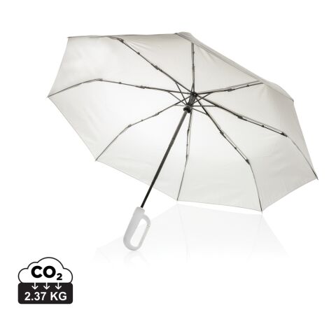 Werbeartikel Yara 21“ AWARE™ rPET Regenschirm mit Karabiner – grau – mit Logo bedruckt