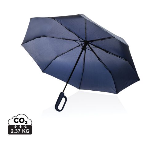 Werbeartikel Yara 21“ AWARE™ rPET Regenschirm mit Karabiner – navy blau – mit Logo bedruckt