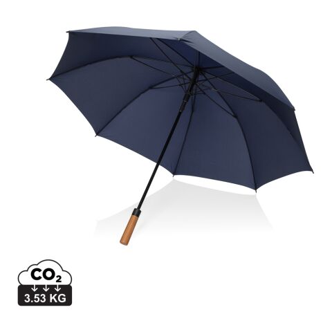 Werbeartikel Tony Aware™ RPET 30" Schirm mit auto. Öffnung & Akaziengriff – navy blau – mit Logo bedruckt