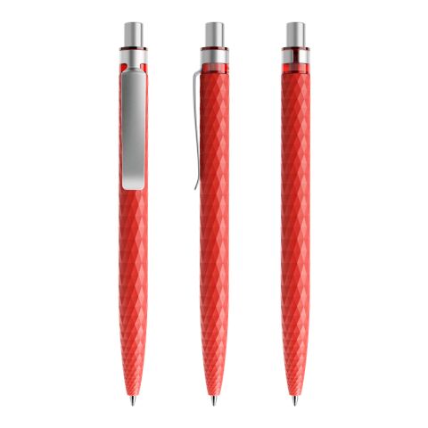 Werbeartikel Prodir QS01 Druckkugelschreiber matt mit Metallclip – rot-silber – mit Logo bedruckt