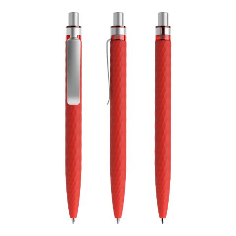 Werbeartikel Prodir QS01 Druckkugelschreiber Soft Touch mit Metallclip – rot-silber – mit Logo bedruckt