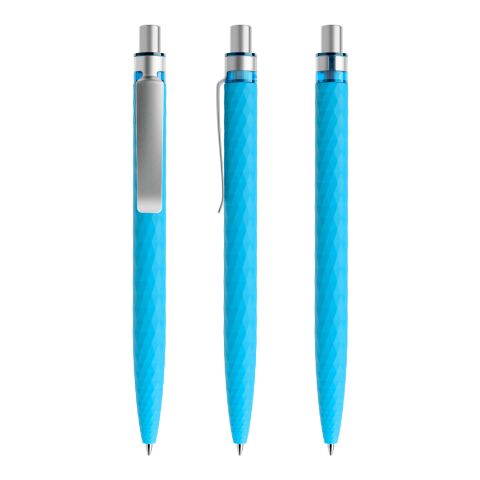 Werbeartikel Prodir QS01 Druckkugelschreiber Soft Touch mit Metallclip – hellblau-silber – mit Logo bedruckt