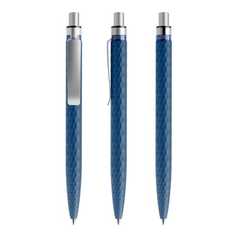 Werbeartikel Prodir QS01 Druckkugelschreiber Soft Touch mit Metallclip – marineblau-silber – mit Logo bedruckt