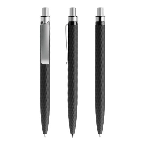Werbeartikel Prodir QS01 Druckkugelschreiber Soft Touch mit Metallclip – schwarz-silber – mit Logo bedruckt