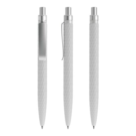 Werbeartikel Prodir QS01 Druckkugelschreiber Soft Touch mit Metallclip – hellgrau-silber – mit Logo bedruckt