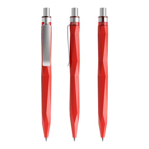 Werbeartikel Prodir QS20 Druckkugelschreiber matt mit Metallclip – rot-silber – mit Logo bedruckt