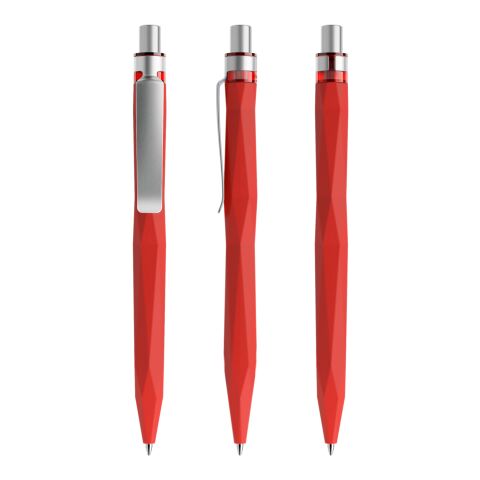 Werbeartikel Prodir QS20 Druckkugelschreiber Soft Touch mit Metallclip – rot-silber – mit Logo bedruckt