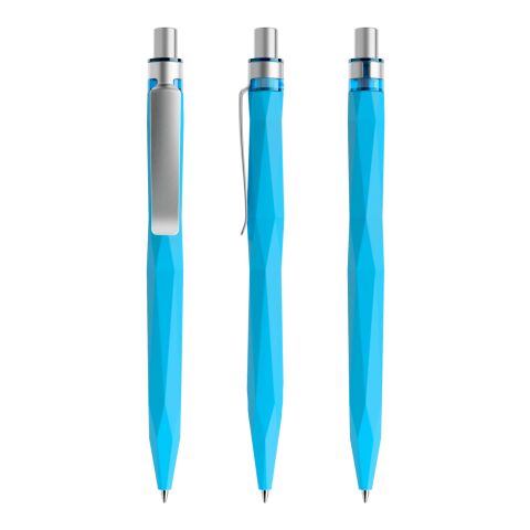 Werbeartikel Prodir QS20 Druckkugelschreiber Soft Touch mit Metallclip – hellblau-silber – mit Logo bedruckt