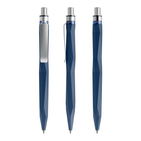 Werbeartikel Prodir QS20 Druckkugelschreiber Soft Touch mit Metallclip – marineblau-silber – mit Logo bedruckt