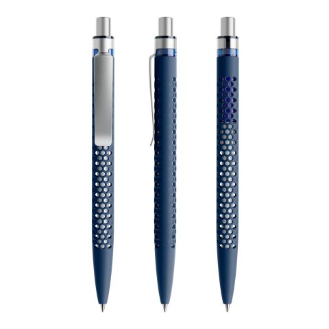 Werbeartikel Prodir QS40 Druckkugelschreiber Soft Touch mit Metallclip – marineblau-silber – mit Logo bedruckt