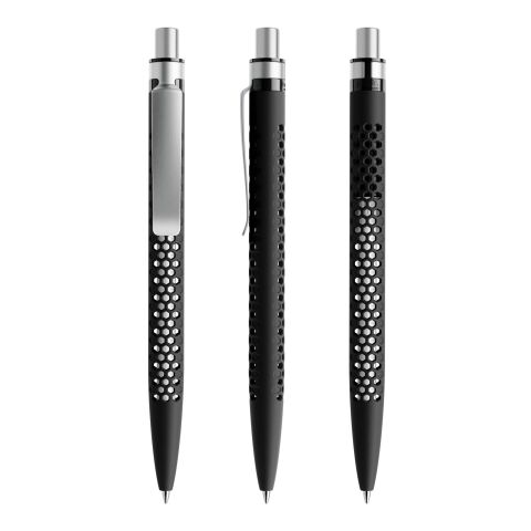 Werbeartikel Prodir QS40 Druckkugelschreiber Soft Touch mit Metallclip – schwarz-silber – mit Logo bedruckt