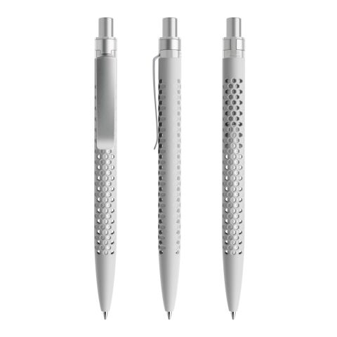 Werbeartikel Prodir QS40 Druckkugelschreiber Soft Touch mit Metallclip – hellgrau-silber – mit Logo bedruckt