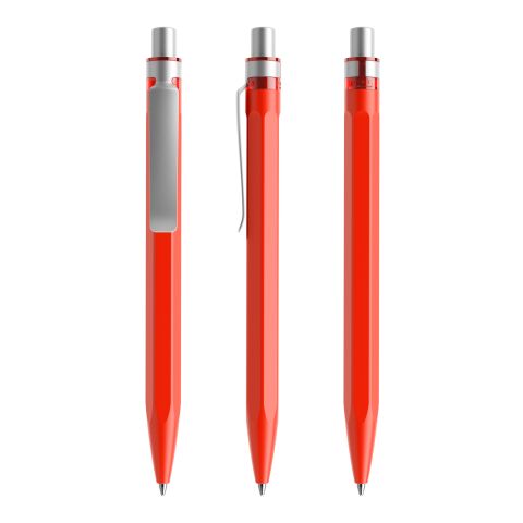 Werbeartikel Prodir QS50 Druckkugelschreiber matt mit Metallclip – rot-silber – mit Logo bedruckt