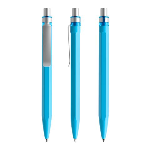 Werbeartikel Prodir QS50 Druckkugelschreiber matt mit Metallclip – hellblau-silber – mit Logo bedruckt