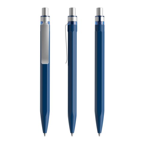 Werbeartikel Prodir QS50 Druckkugelschreiber matt mit Metallclip – marineblau-silber – mit Logo bedruckt