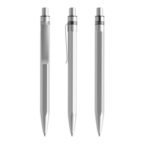 Werbeartikel Prodir QS50 Druckkugelschreiber Stone mit Metallclip – silber-silber – mit Logo bedruckt