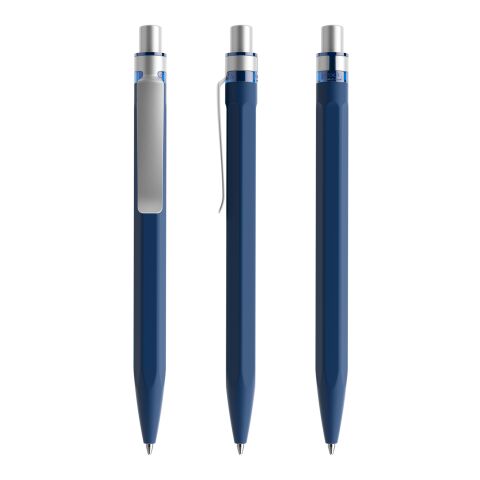 Werbeartikel Prodir QS50 Druckkugelschreiber Soft Touch mit Metallclip – marineblau-silber – mit Logo bedruckt