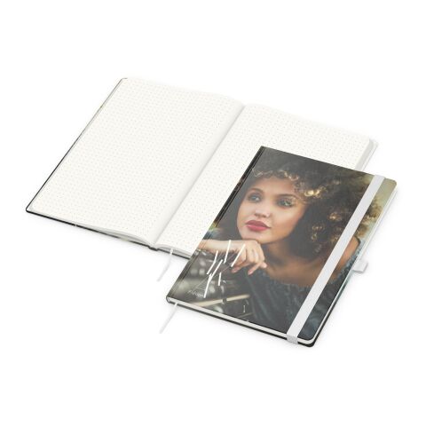 Nachhaltiger Werbeartikel Notizbuch Match-Book RECYCLING Hardcover individuell bedruckt – Weiss – mit Logo bedruckt