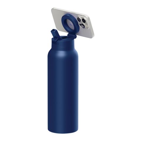 Werbeartikel RINGO Pro MagSafe®-Trinkflasche mit magnetischem Ring – blau – mit Logo bedruckt