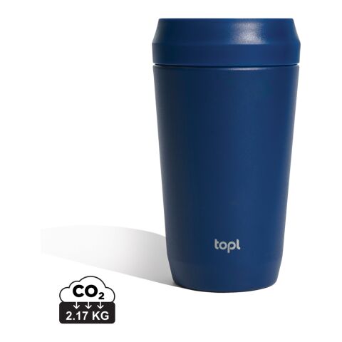 Werbeartikel Topl Cup 354 ml Coffee-to-go Thermobecher aus RCS Recycling-Stahl vakuumisoliert mit 360°-Deckel – navy blau – mit Logo bedruckt