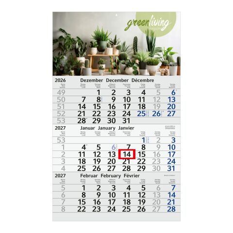 3-Monatskalender Einblatt Budget 3 RECYCLING Schrift modern Blau | 300 × 490 mm | ohne Werbeanbringung