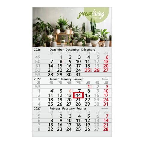 3-Monatskalender Einblatt Budget 3 RECYCLING Schrift modern