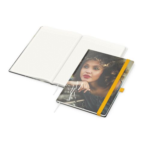 Nachhaltiger Werbeartikel Notizbuch Match-Book RECYCLING Hardcover individuell bedruckt – Gelb – mit Logo bedruckt