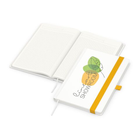 Nachhaltiger Werbeartikel Notizbuch Match-Book RECYCLING Hardcover individuell bedruckt – Gelb – mit Logo bedruckt