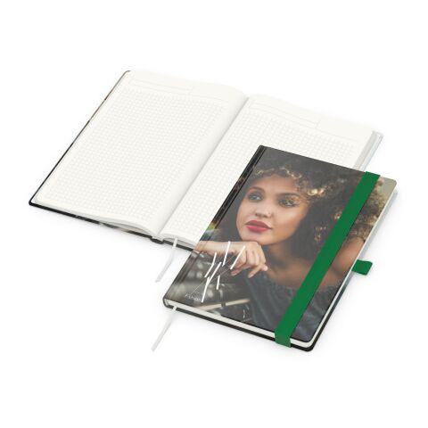 Nachhaltiger Werbeartikel Notizbuch Match-Book RECYCLING Hardcover individuell bedruckt – Grün – mit Logo bedruckt
