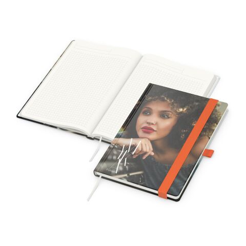 Nachhaltiger Werbeartikel Notizbuch Match-Book RECYCLING Hardcover individuell bedruckt – Orange – mit Logo bedruckt